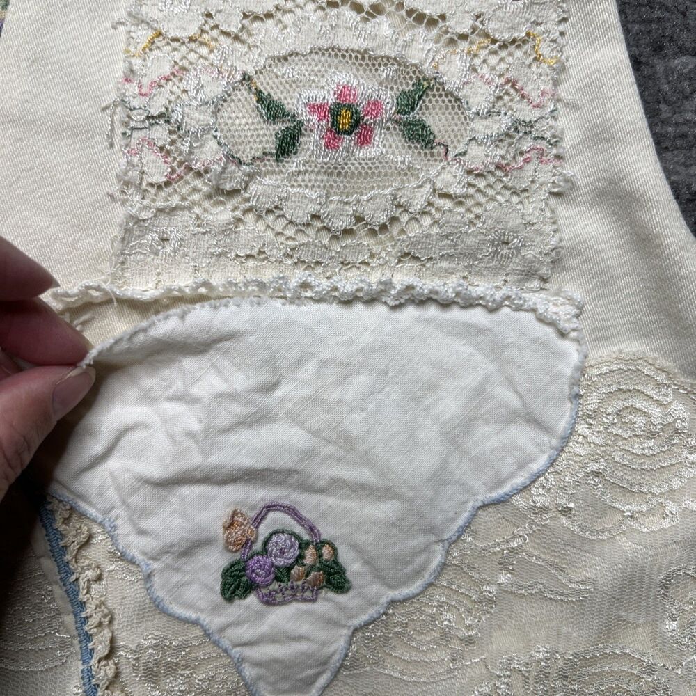 Vintage Patchwork Vest Doilies Cross Stitch Handmade Upcycle Large Cottagecore - Picture 4 of 8